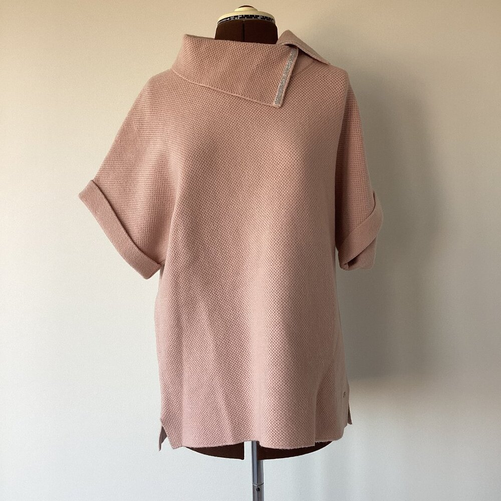 Pink Pullover Boxy Knit Top with Split Collar